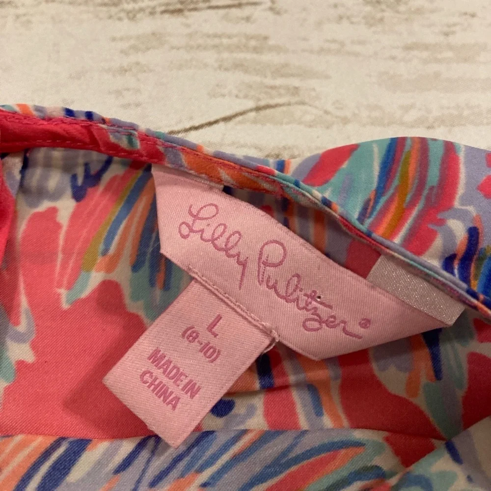 Lilly Pulitzer Girls Cover Up Caftan Tunic Nice Stems Flamingo Pink Youth Large